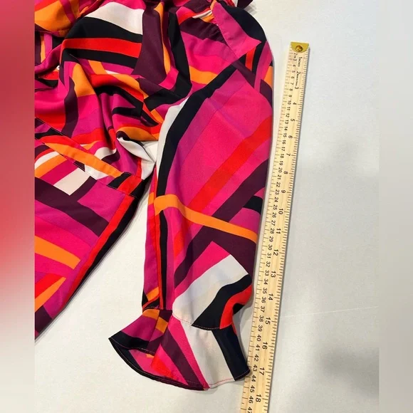 Trina Turk Nat Drawstring Shirt Dress Pink Geometric Print Size XS - Picture 12 of 16